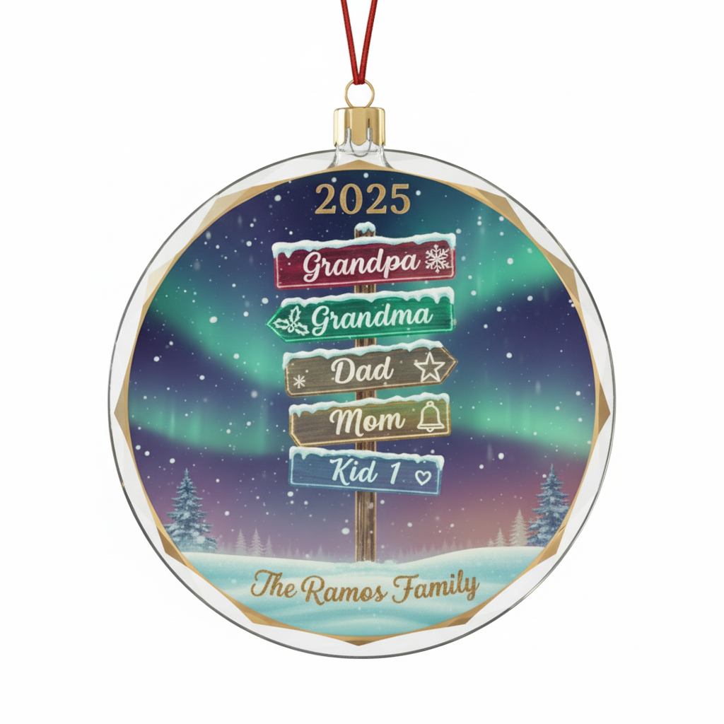 Northern Lights Family Personalized Glass Ornament