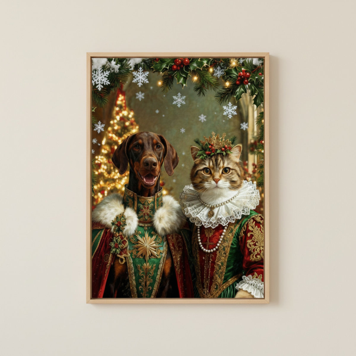 Custom Pet Portrait Canvas - Personalized Dog & Cat Royal Christmas Art Print