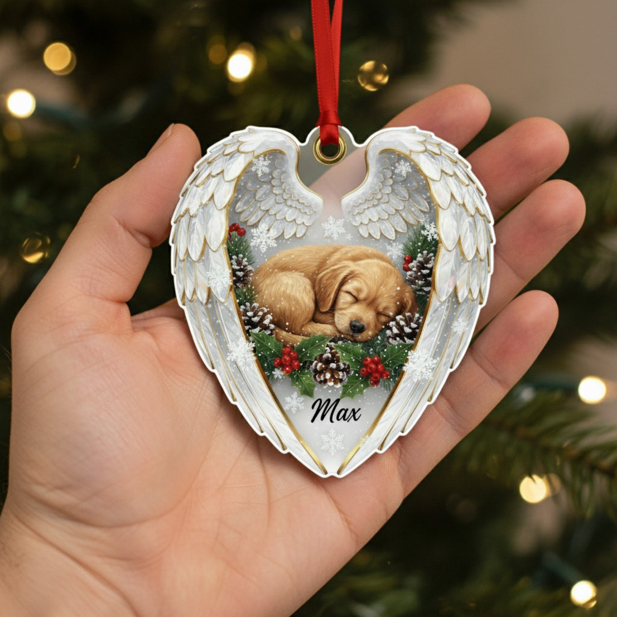 Personalized Pet Loss Angel Wings Ornament | Custom Photo Dog Memorial Keepsake