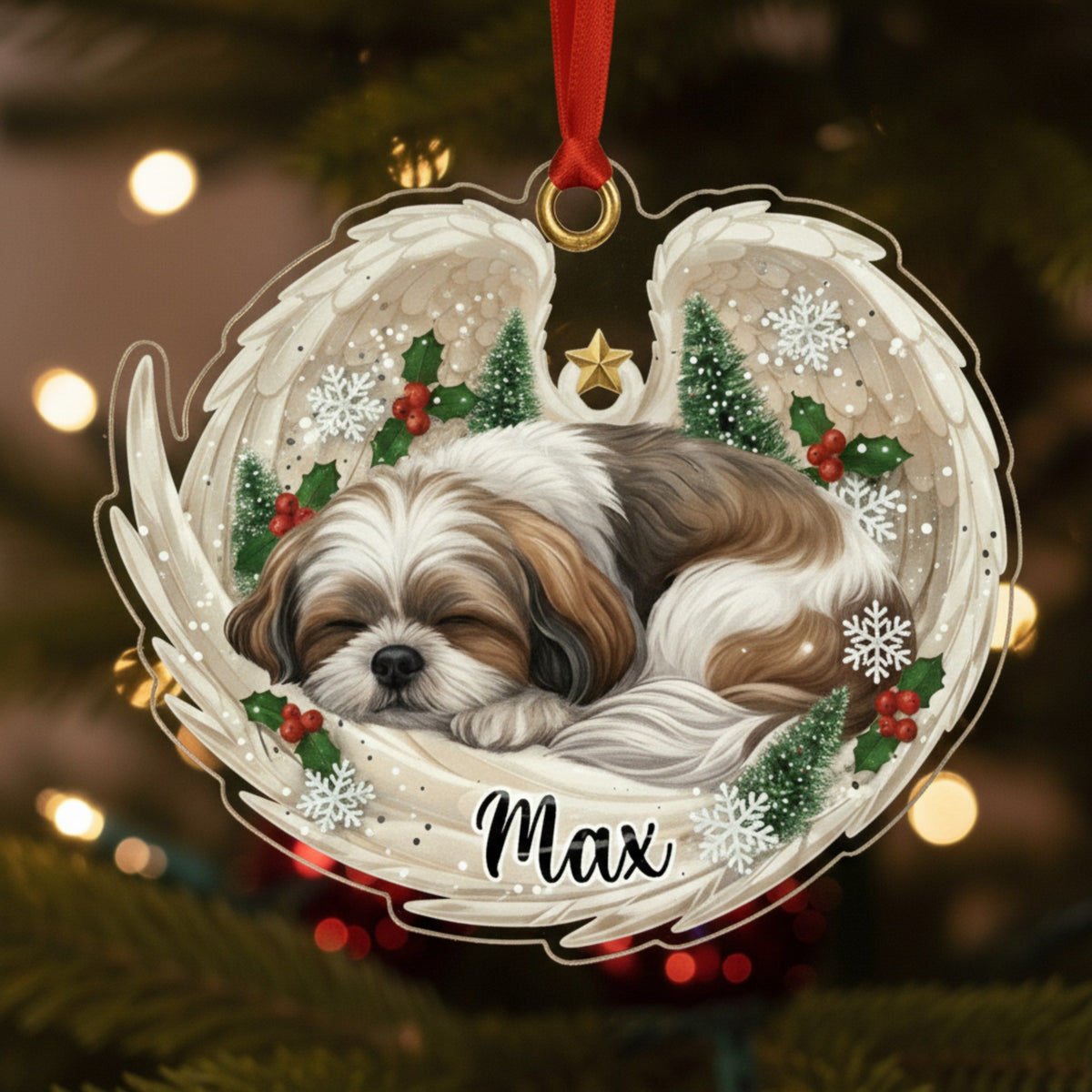 Sleeping Pet Angel Christmas Ornament with Custom Name