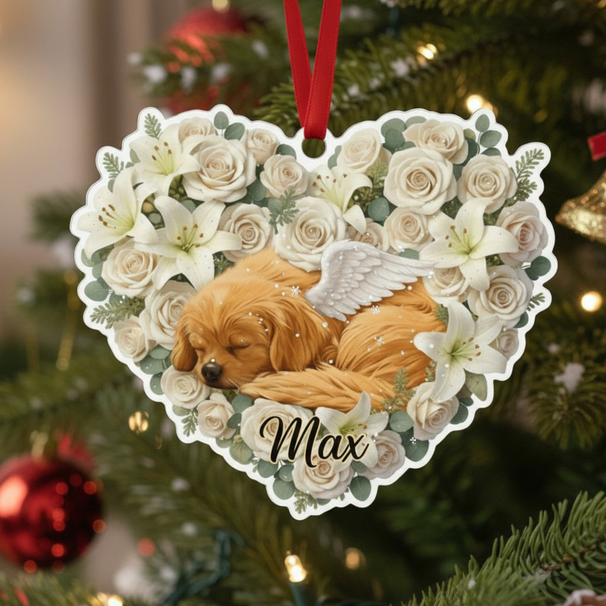 Personalized Pet Loss Memorial Ornament | Custom Photo Heart Flower Wreath Keepsake