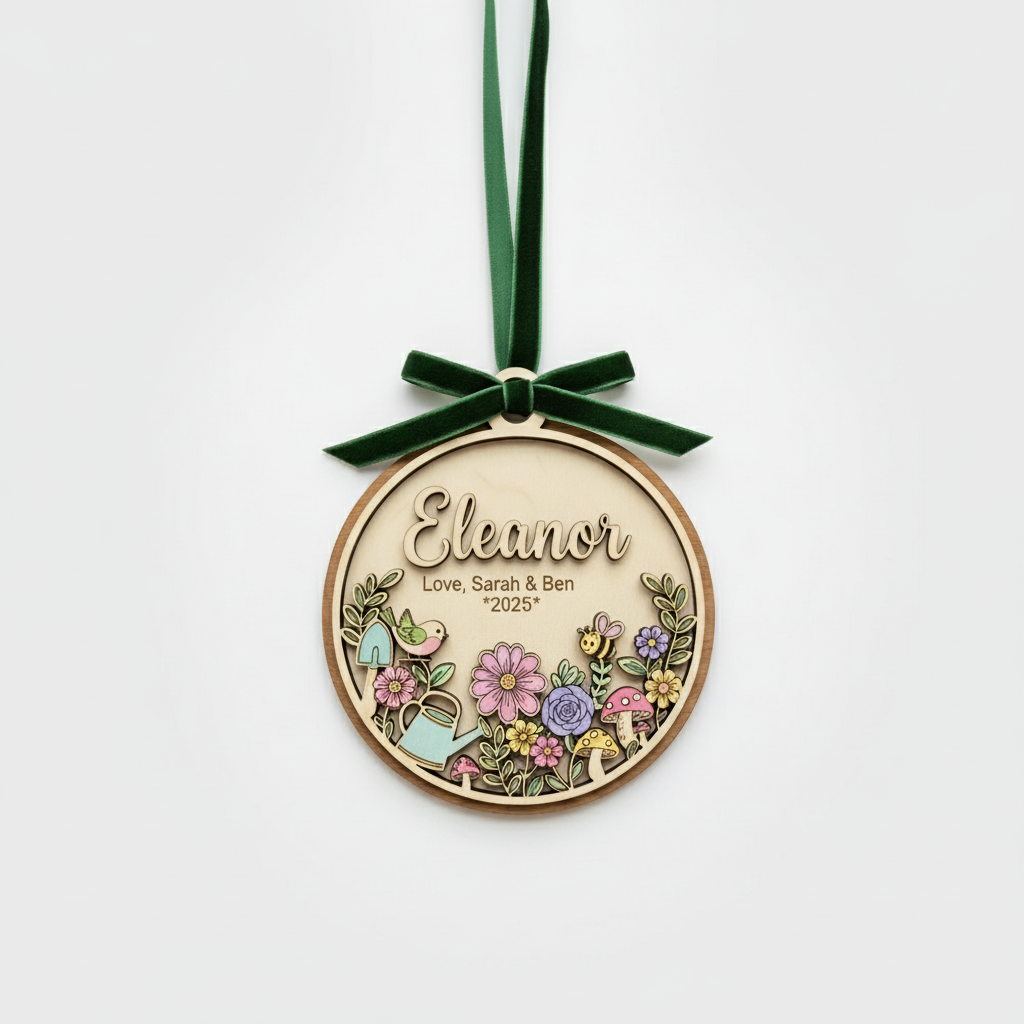 Garden Bloom Wooden Ornament for Grandma – Personalized Name and Grandkids Year Keepsake