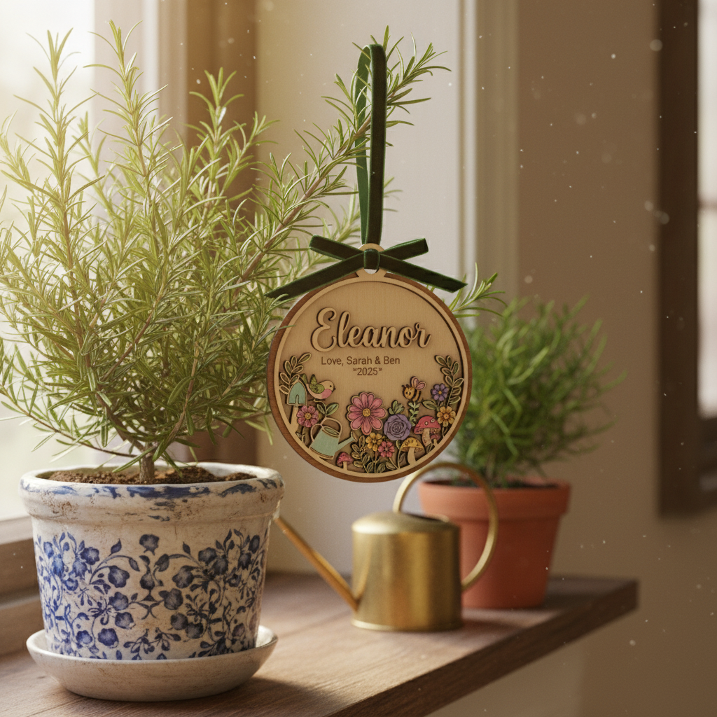 Garden Bloom Wooden Ornament for Grandma – Personalized Name and Grandkids Year Keepsake