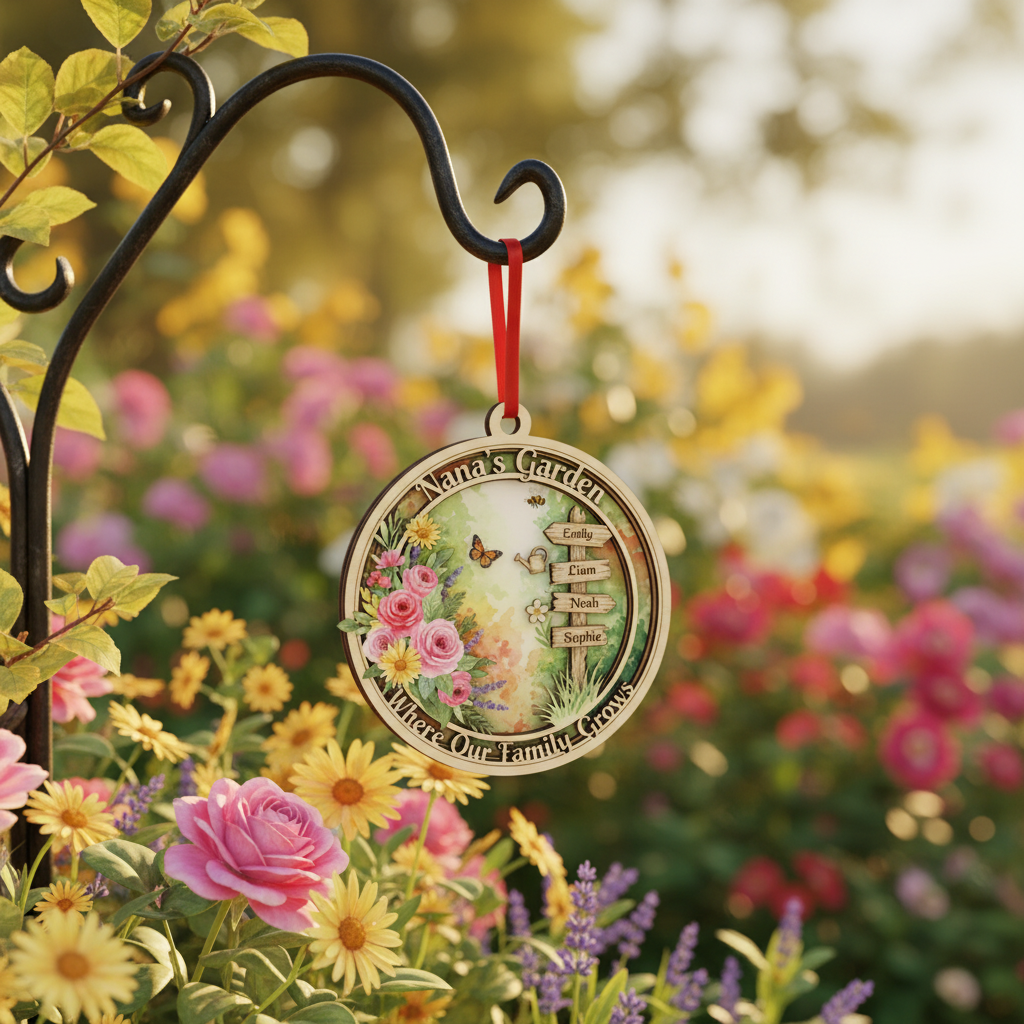 Garden Path Wooden Ornament for Nana – Personalized Grandkids Name Family Keepsake