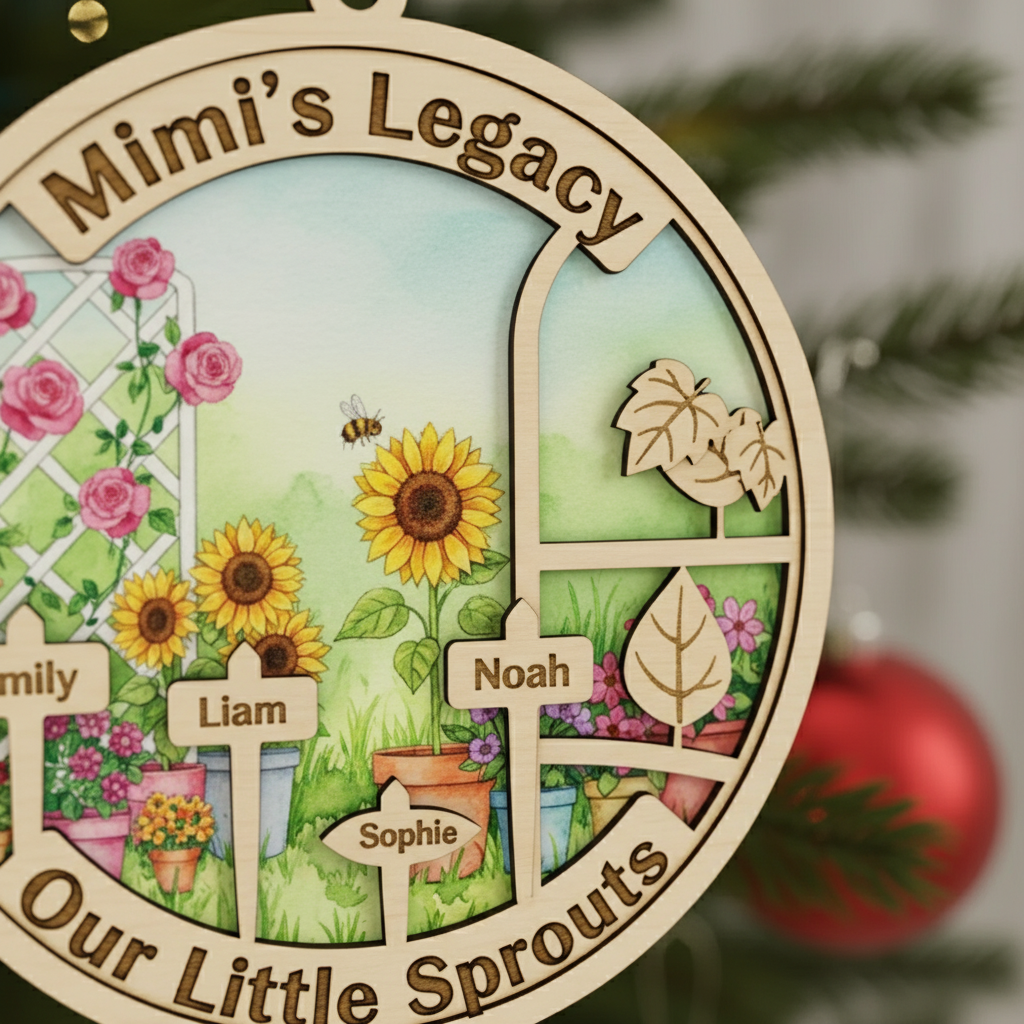 Garden Legacy Wooden Ornament for Grandma or Nana – Personalized Grandkids Name Family Keepsake