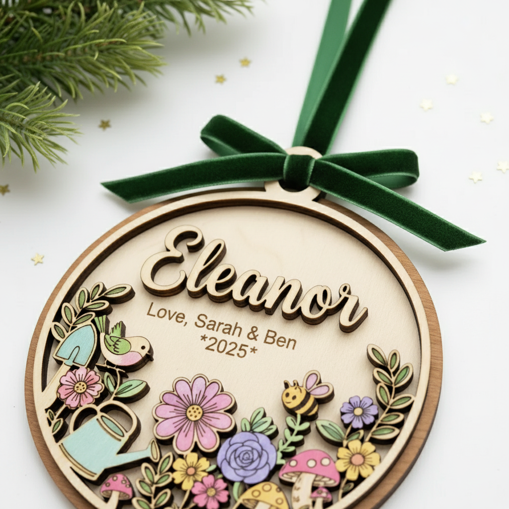 Garden Bloom Wooden Ornament for Grandma – Personalized Name and Grandkids Year Keepsake