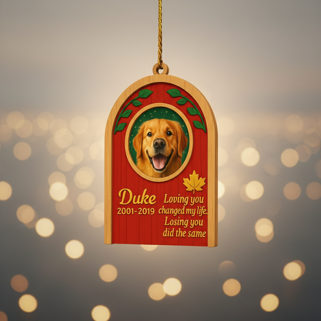 Memorial Leaf Frame Ornament for Pet Lovers – Custom Photo Wooden Tribute