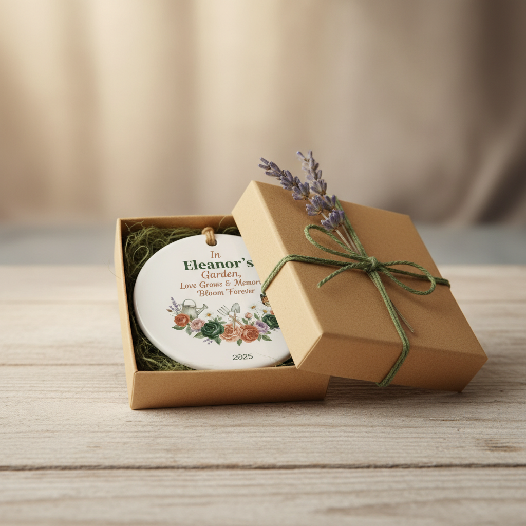 Floral Garden Ceramic Ornament for Grandma – Personalized Name and Year Memory Keepsake