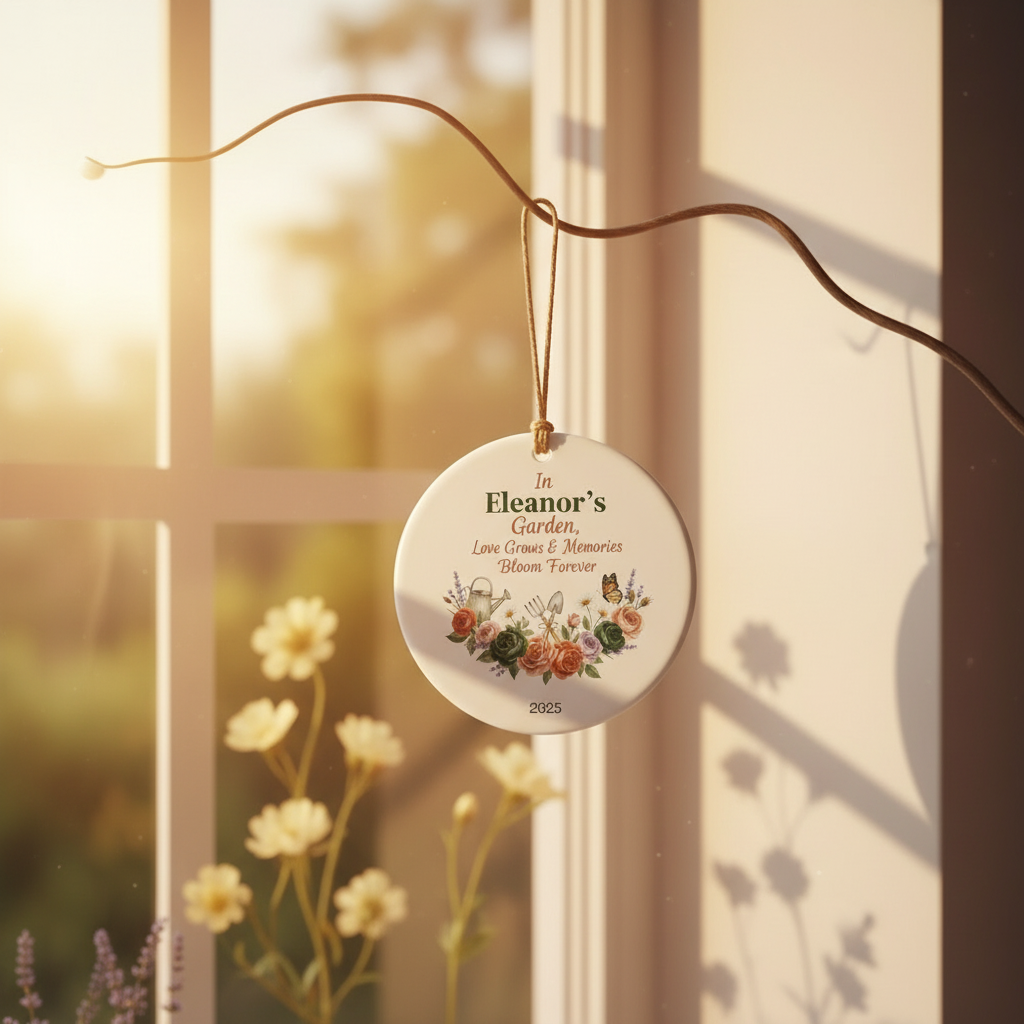 Floral Garden Ceramic Ornament for Grandma – Personalized Name and Year Memory Keepsake