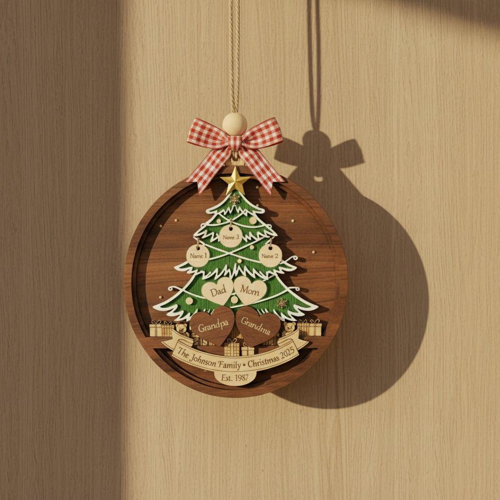 Custom Family Christmas Tree 3-Layer Double-Sided Wooden Ornament