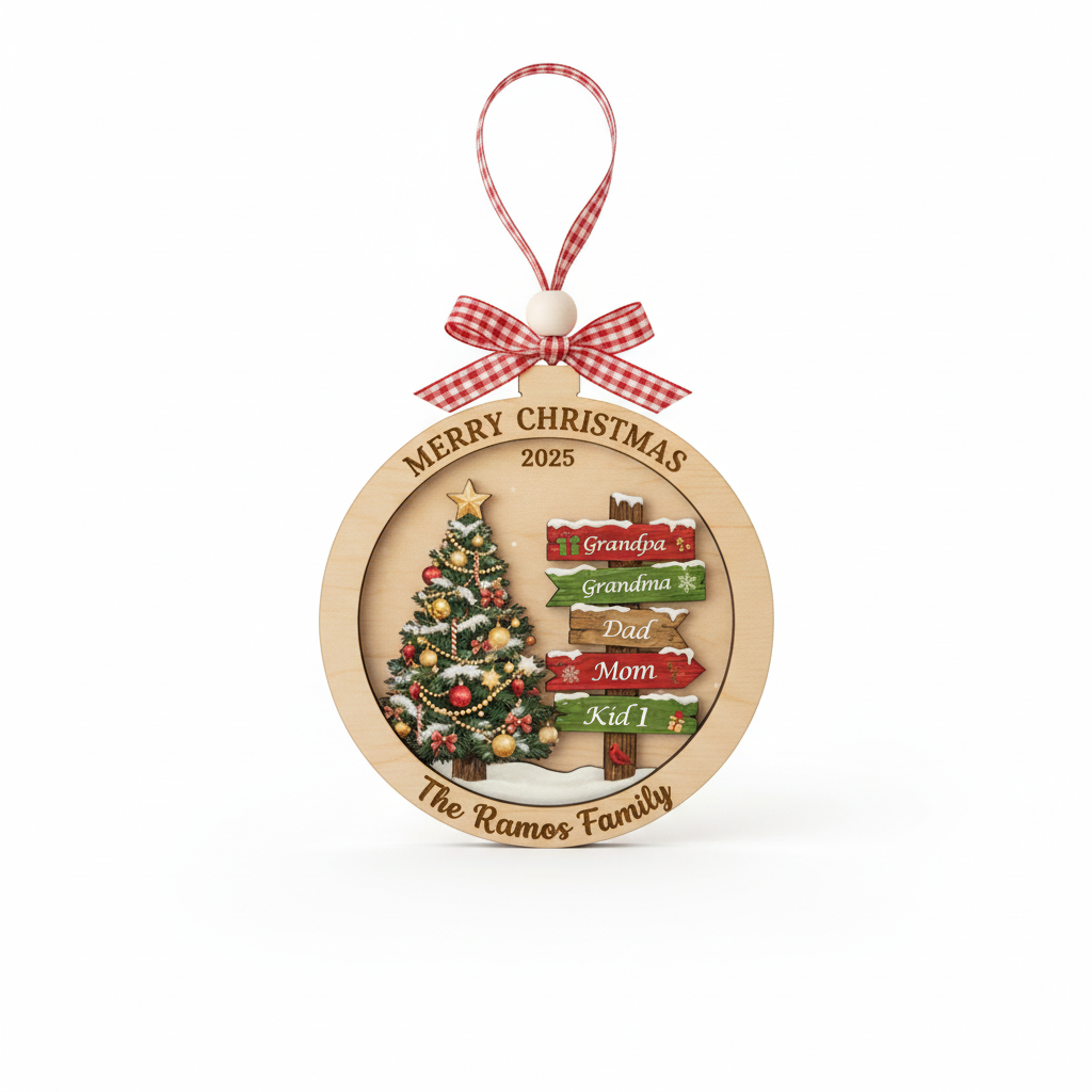 Personalized Family Christmas Signpost 3-Layer Double-Sided Wooden Ornament