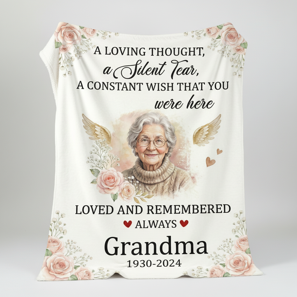 Custom Photo Grandma Memorial Blanket | Sympathy Gift