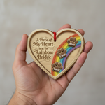 Memorial Rainbow Bridge Heart Ornament for Pet Lovers – Custom Name Wooden Keepsake