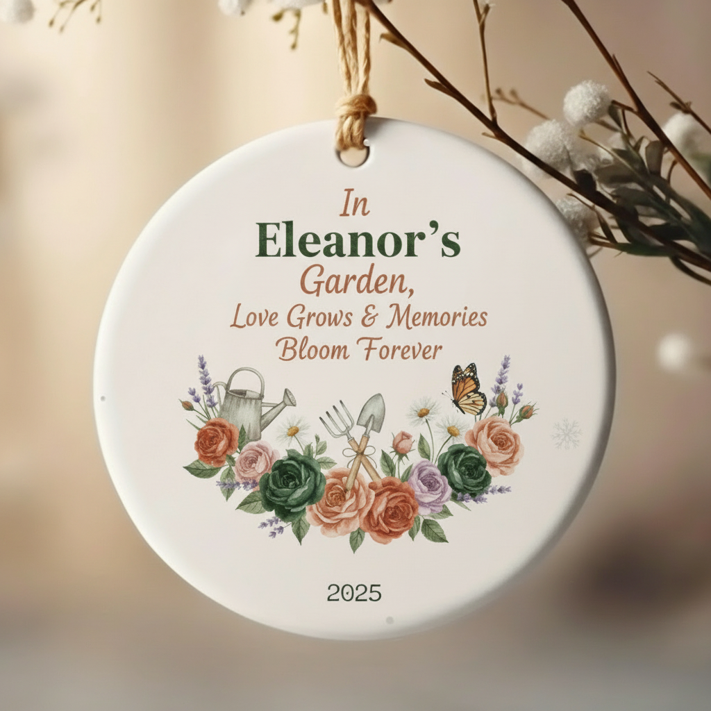 Floral Garden Ceramic Ornament for Grandma – Personalized Name and Year Memory Keepsake