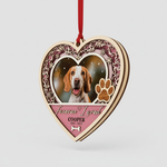 Memorial Heart Paw Ornament for Pet Lovers – Custom Photo Wooden Keepsake