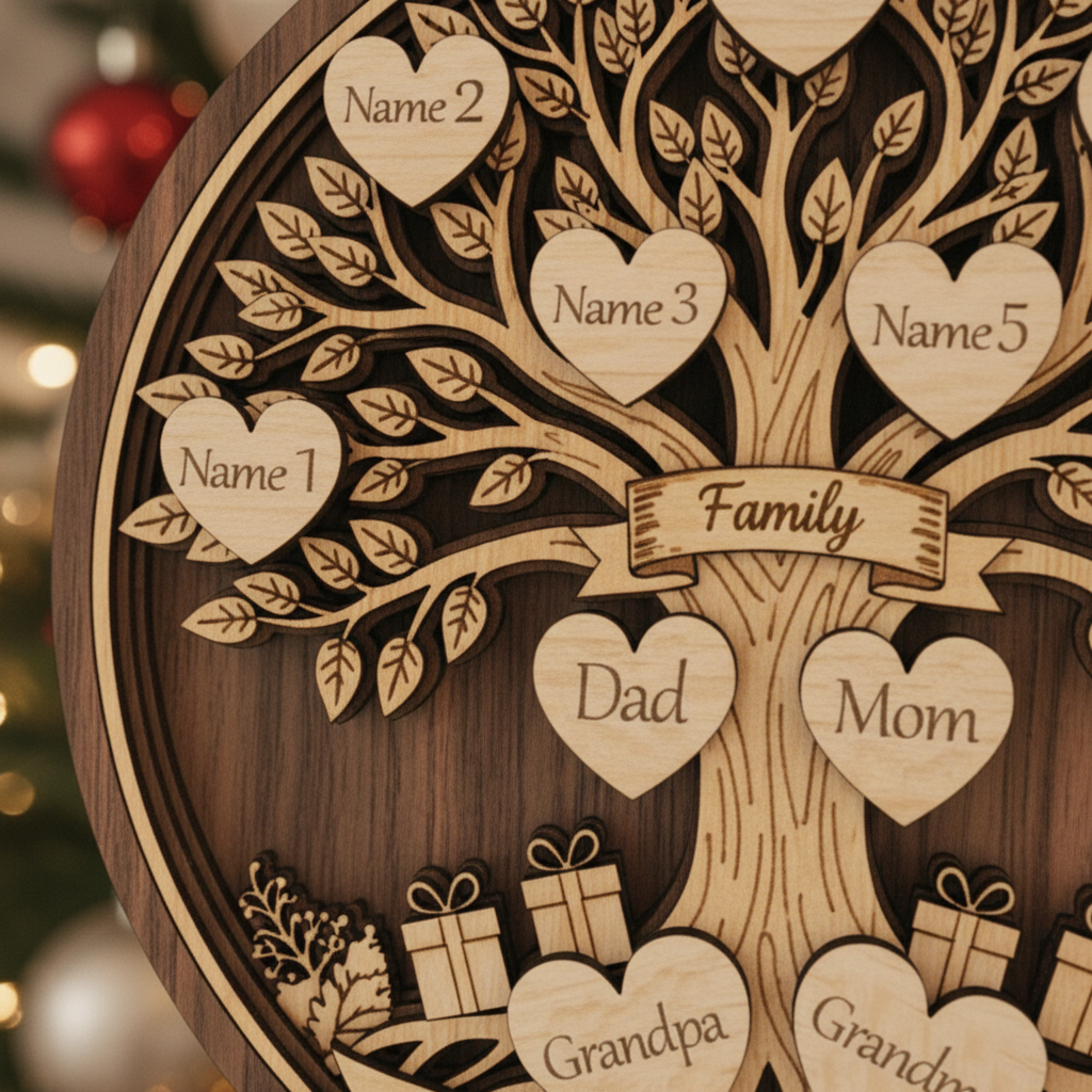 Personalized 3-Layer Double-Sided Wooden Ornament Family Christmas Tree