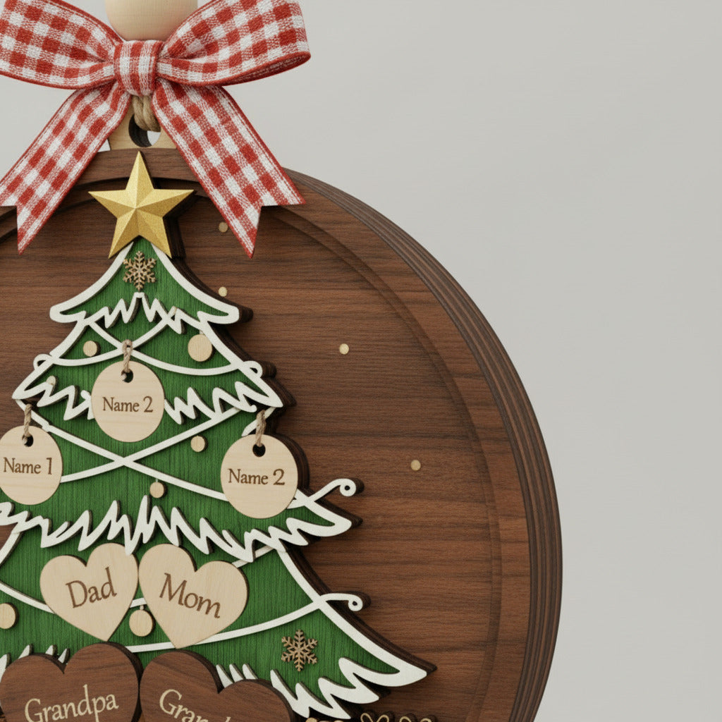 Custom Family Christmas Tree 3-Layer Double-Sided Wooden Ornament