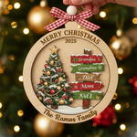 Personalized Family Christmas Signpost 3-Layer Double-Sided Wooden Ornament