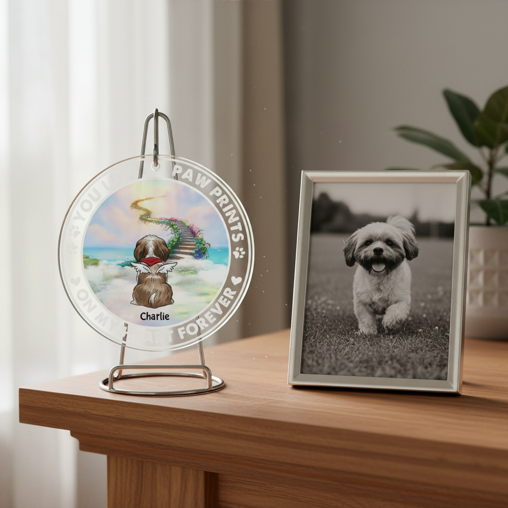 Memorial Rainbow Bridge Ornament for Pet Lovers – Custom Name Acrylic Keepsake