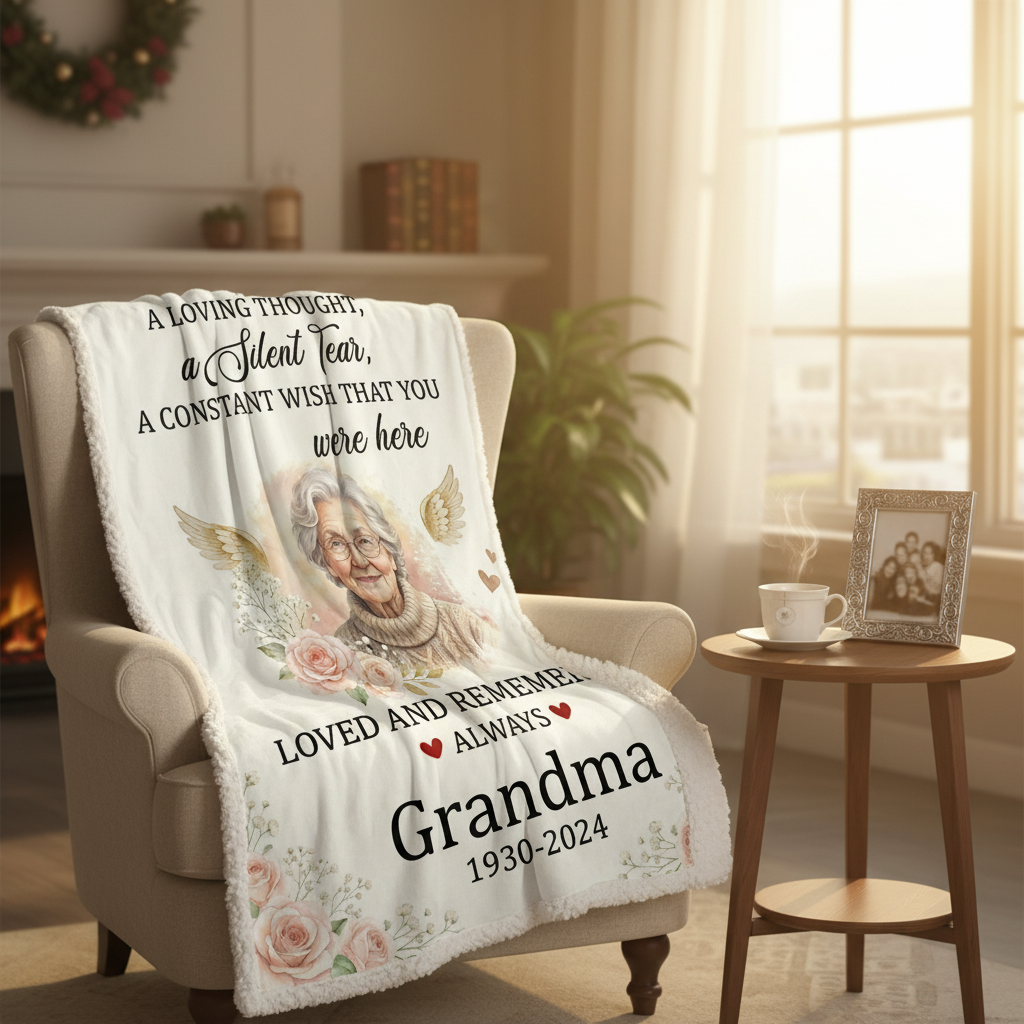 Custom Photo Grandma Memorial Blanket | Sympathy Gift