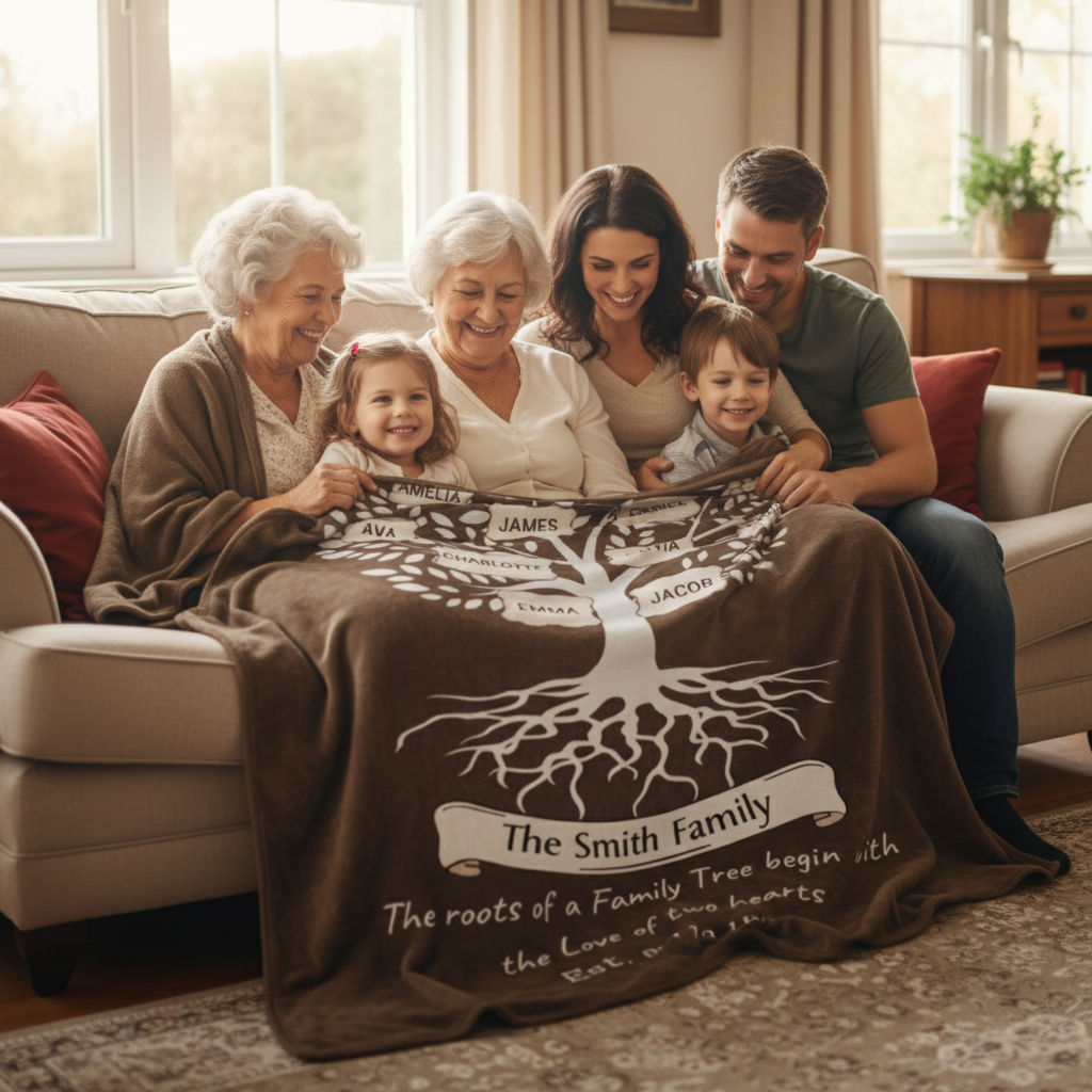 Personalized "Our Family Tree" Multigenerational Family Blanket