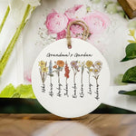 Birth Flower Ceramic Ornament for Grandma – Personalized Grandkids Name Garden Keepsake