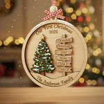 Custom Family Christmas Signpost 3-Layer Double-Sided Wooden Ornament