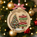 Personalized Family Christmas Signpost 3-Layer Double-Sided Wooden Ornament