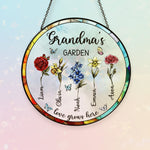 Birth Flower Garden Stained Glass Suncatcher Ornament for Grandma – Personalized Month Bloom Window Keepsake