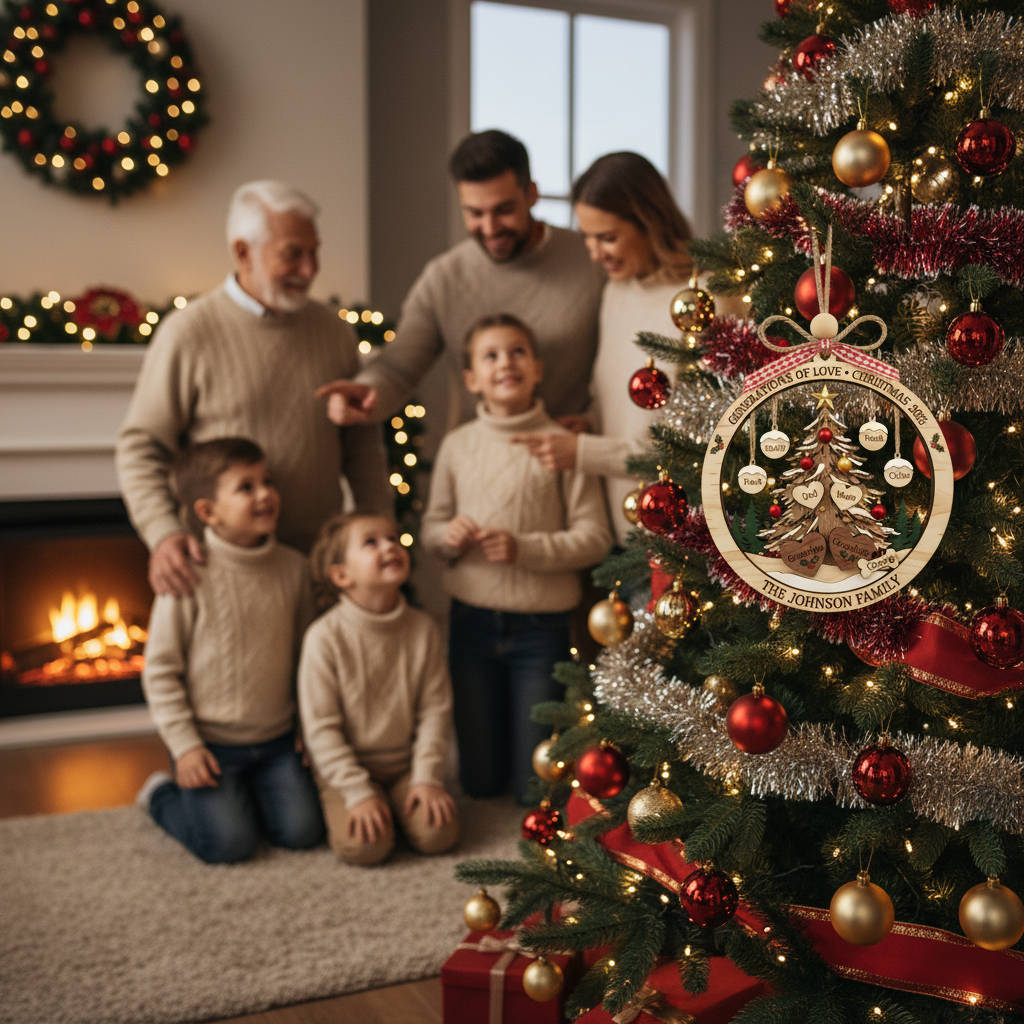 Personalized Family Christmas Tree 2 Layered Mix Piece Ornament