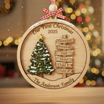 Custom Family Christmas Signpost 3-Layer Double-Sided Wooden Ornament