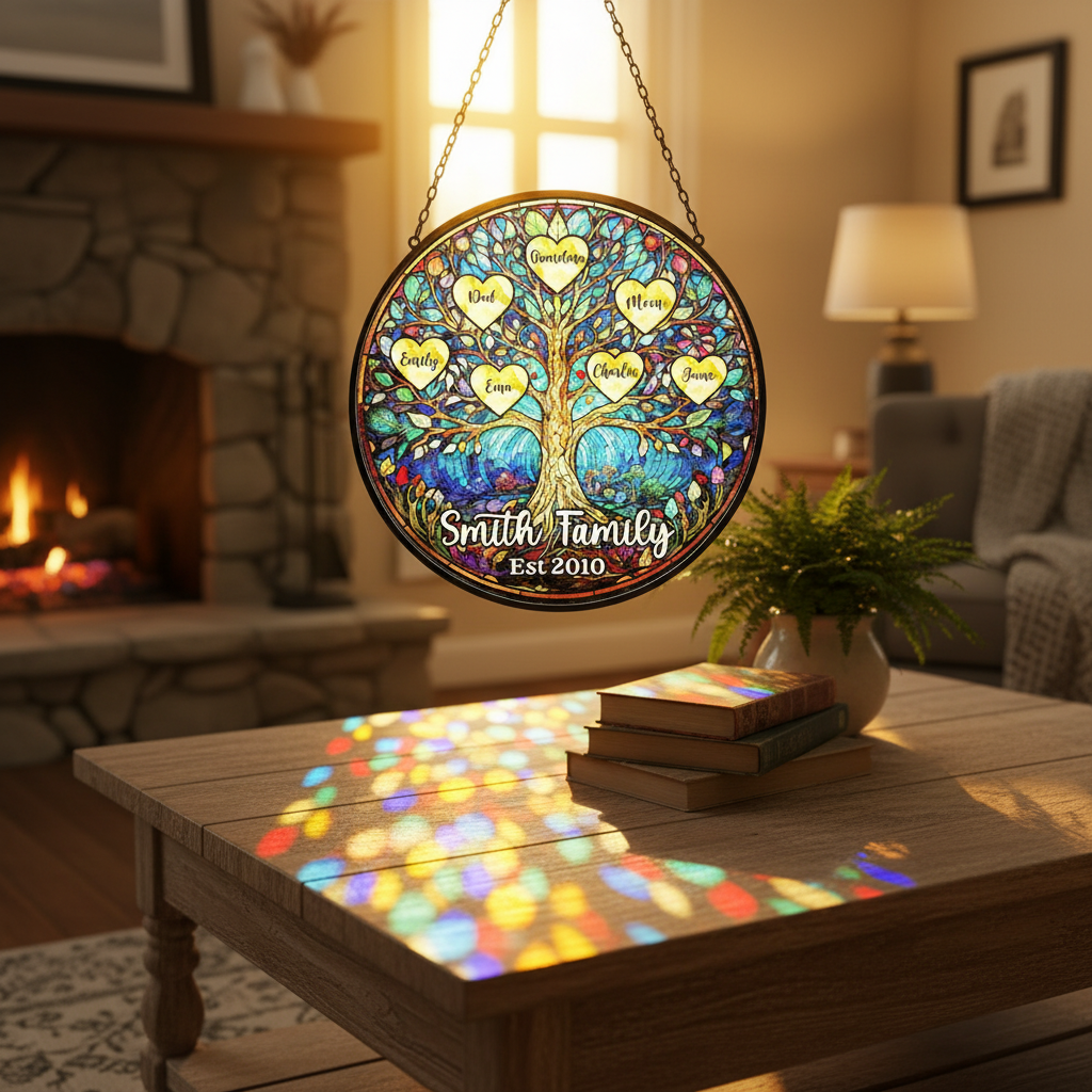 Personalized Family Tree Stained Glass Suncatcher