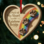 Memorial Rainbow Bridge Heart Ornament for Pet Lovers – Custom Name Wooden Keepsake