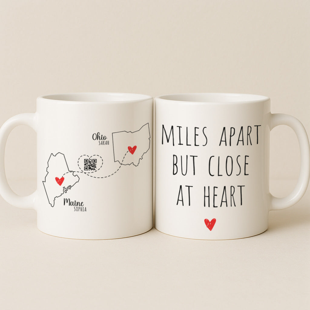 QR Code Long Distance Couple Mug, Personalized Names, Gift For Couple