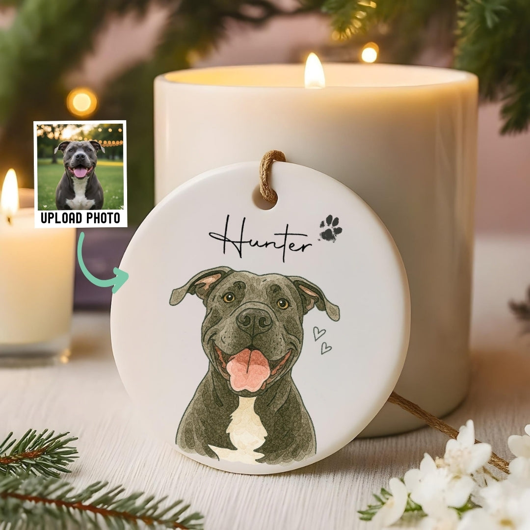 Personalized Watercolor Pet Photo Ceramic Ornament
