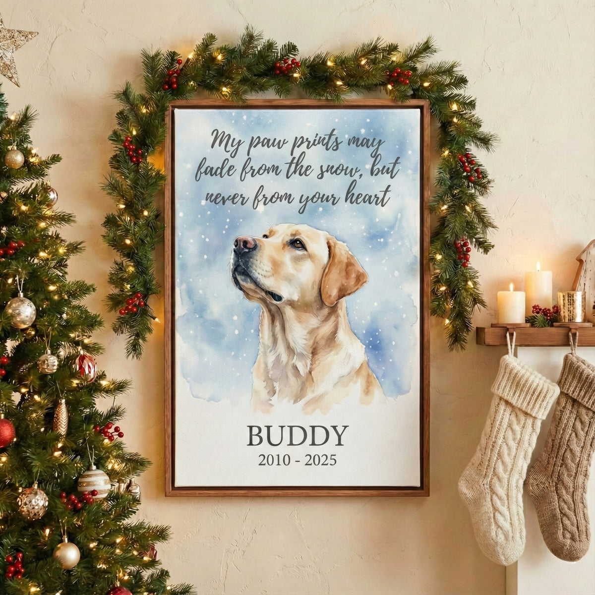 Paw Prints May Fade From The Snow Personalized Pet Memorial Canvas/ Poster