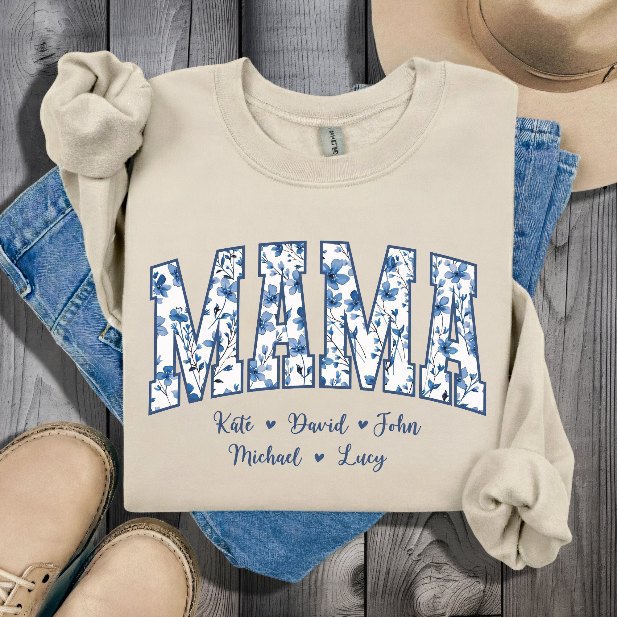 MAMA Floral Blue Personalized Sweatshirt