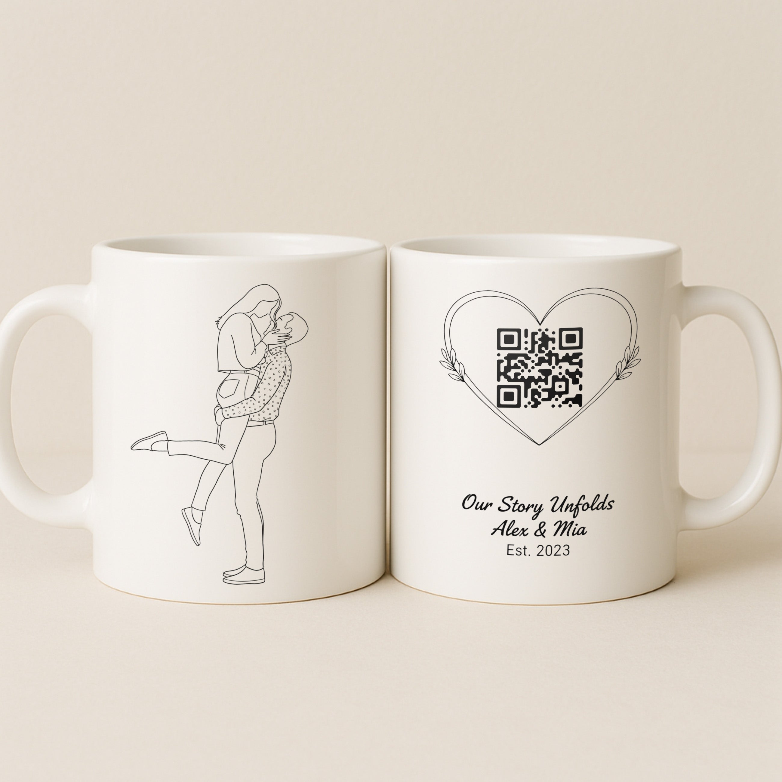 Personalized Line Art Couple Mug – Custom Photo, Names & Special Year
