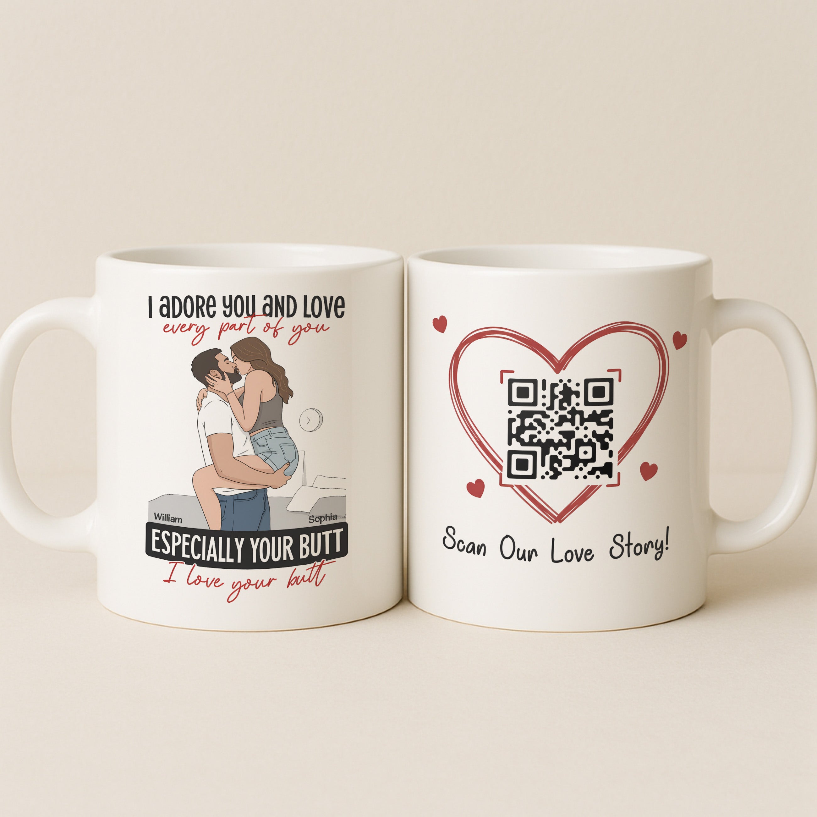 I Adore You Especially Your Butt Mug – Funny Personalized Couple Interactive QR Mug