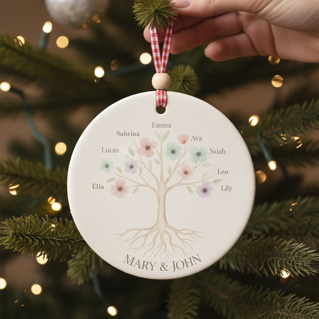 Family Tree Personalized Ceramic Ornament for Grandparents