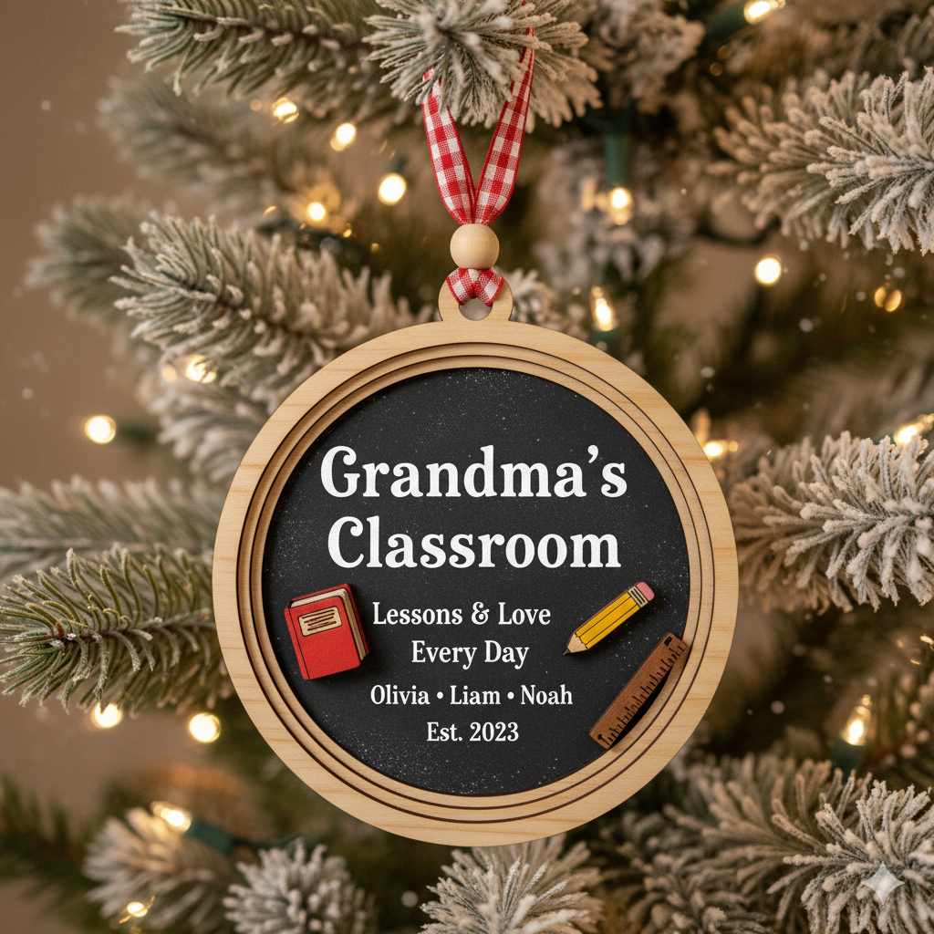 Grandma's Classroom Personalized 2 Layer Wooden Ornament