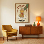 Retro Christmas Dog Memorial Canvas - Big Man Upstairs Quote, Personalized Holiday Pet Loss Gift