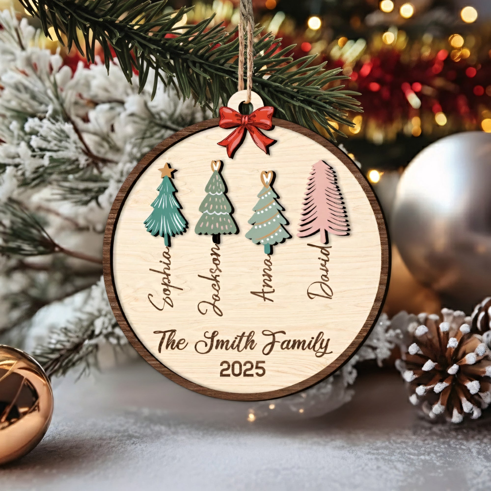 Personalized Family Layered Wood Ornament