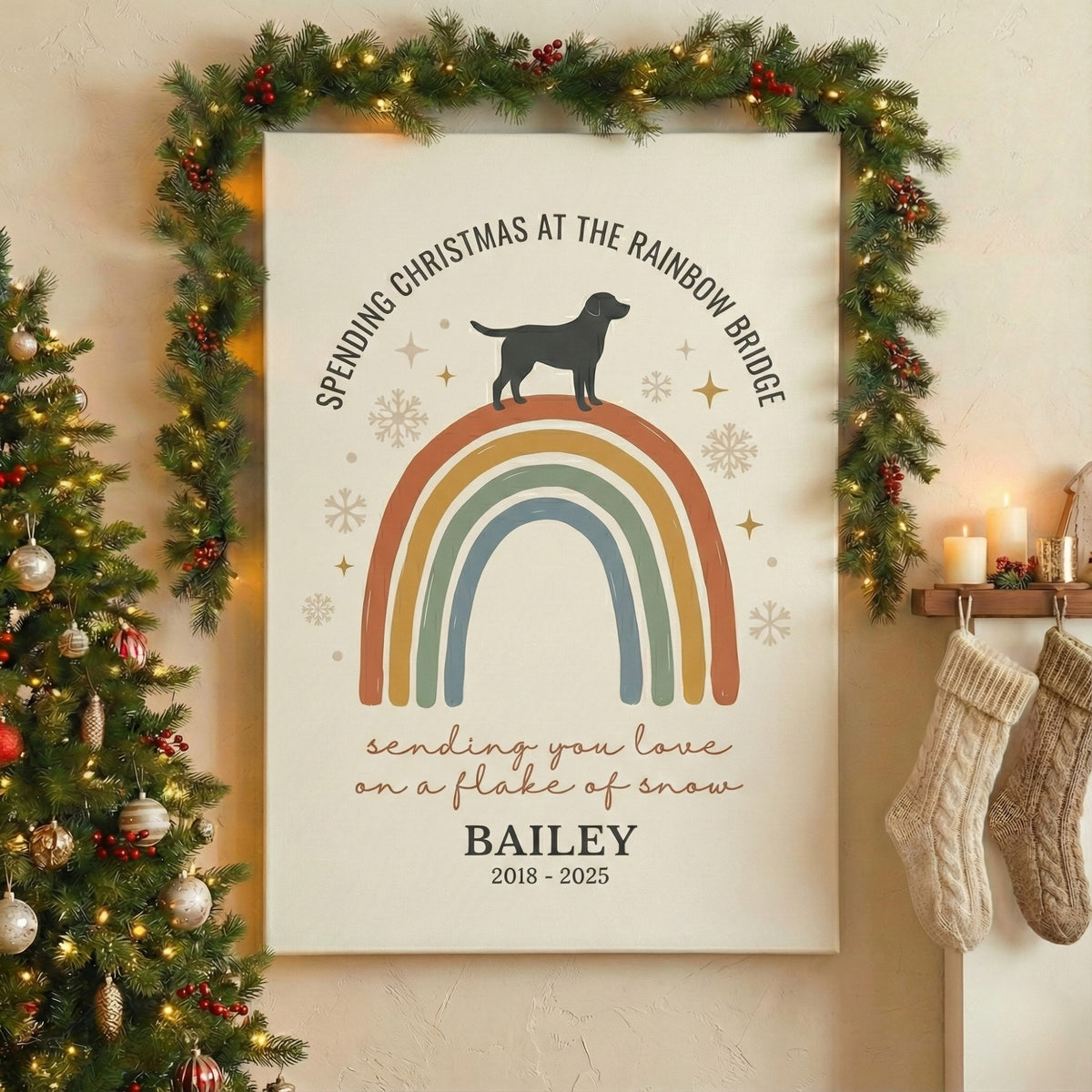 Boho Rainbow Bridge Dog Memorial Canvas,Personalized Modern Art