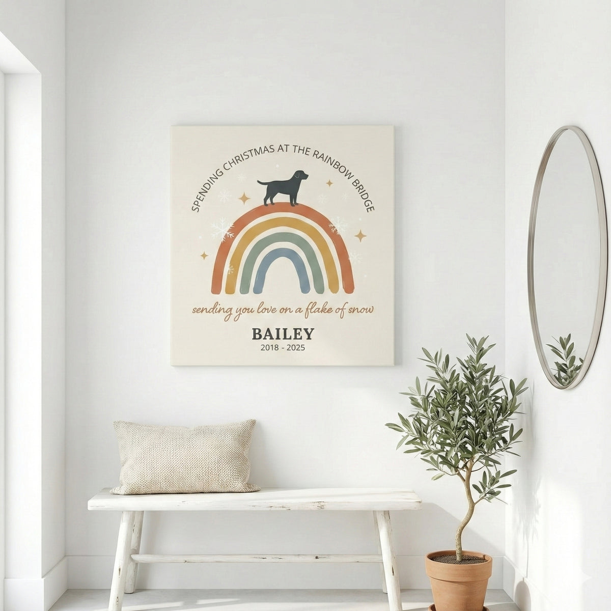 Boho Rainbow Bridge Dog Memorial Canvas,Personalized Modern Art