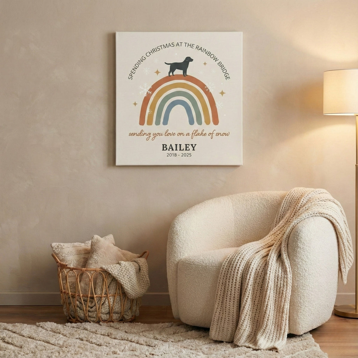 Boho Rainbow Bridge Dog Memorial Canvas,Personalized Modern Art