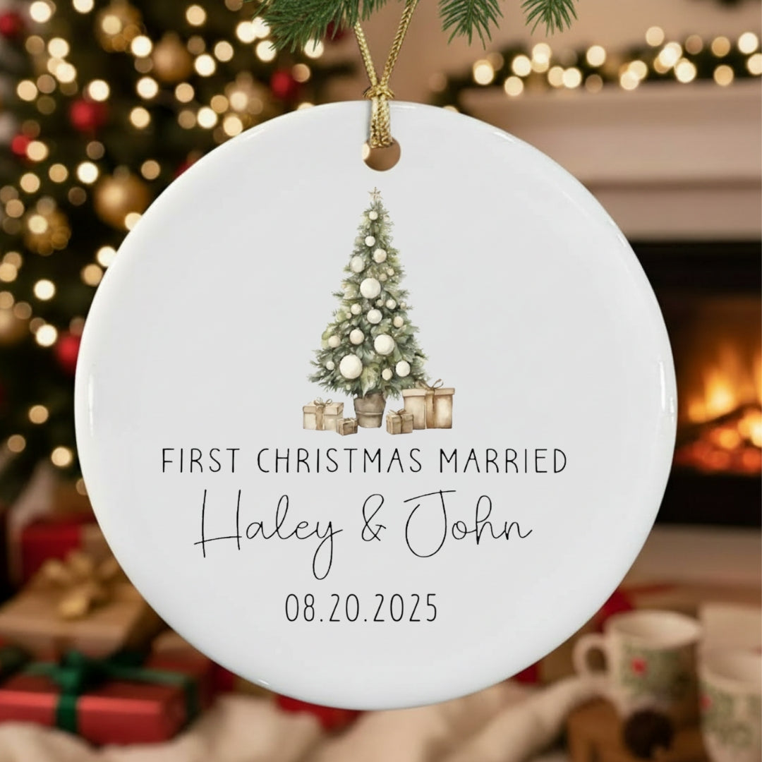 Personalized First Christmas Married Ornament 2025 with QR Love Card