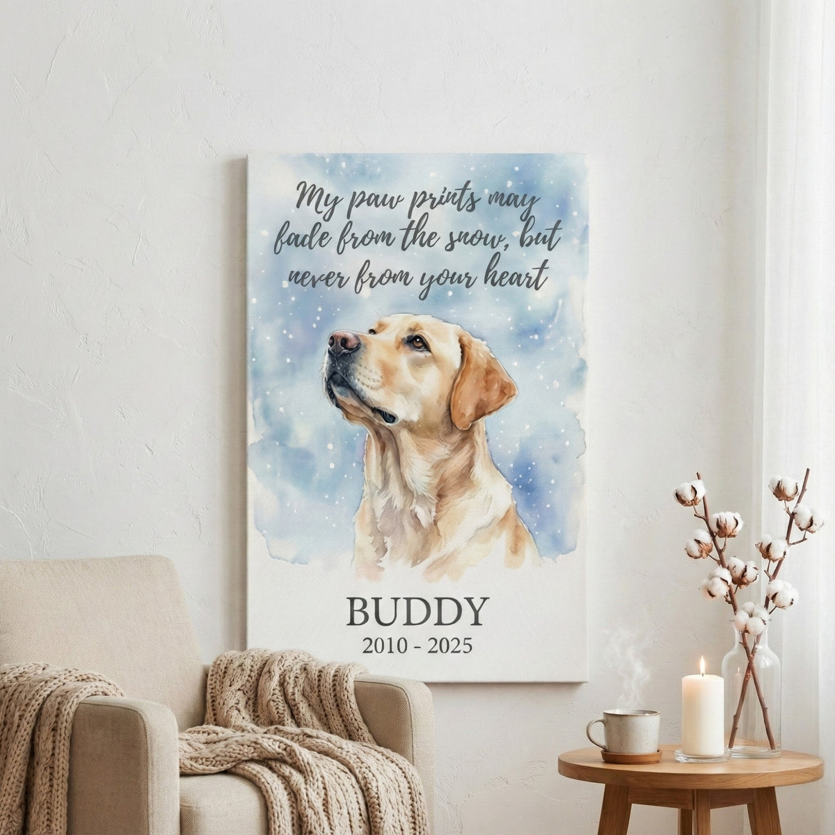 Paw Prints May Fade From The Snow Personalized Pet Memorial Canvas/ Poster