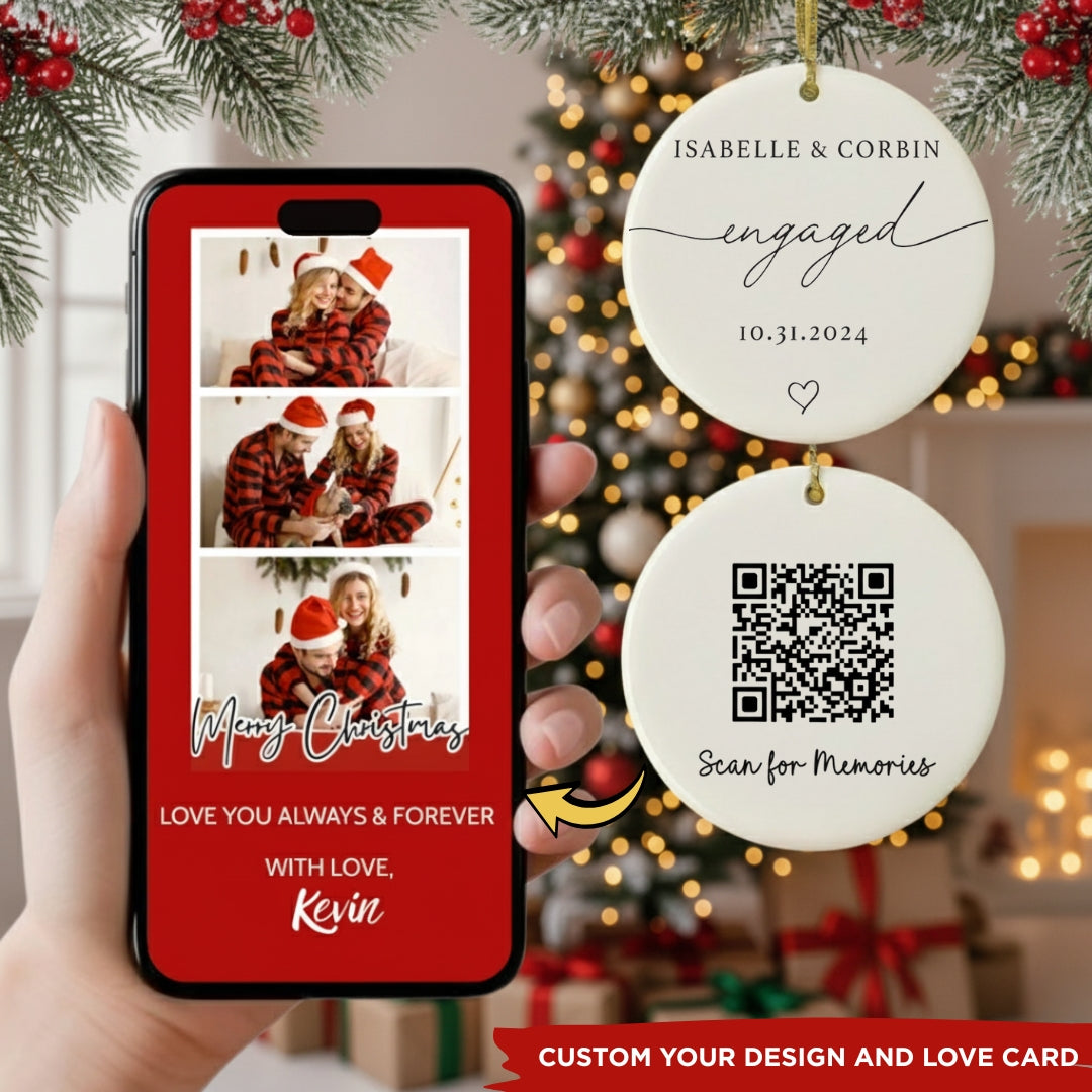 Personalized Engagement Ornament with QR Love Card