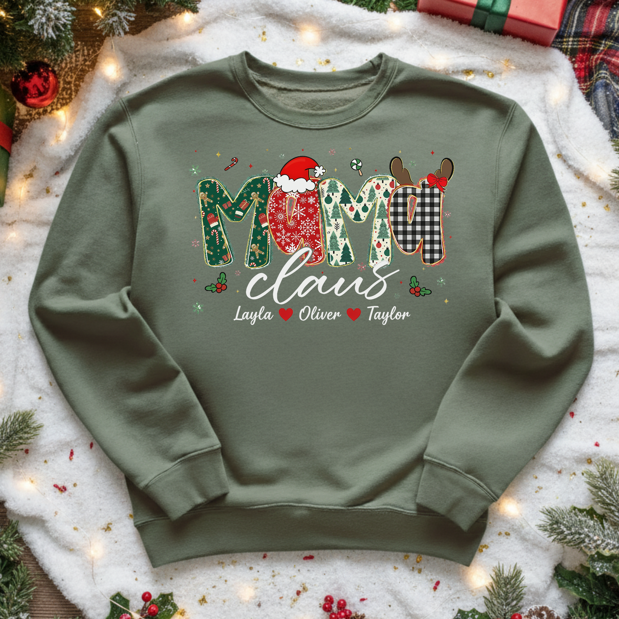 Personalized “Mom Claus” Christmas Sweatshirt with Kids’ Names